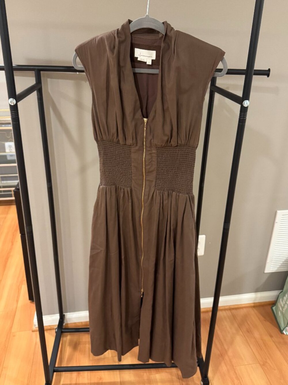 Anthropologie The Tommie Cap-Sleeve Smocked Front-Zip Shirt Dress